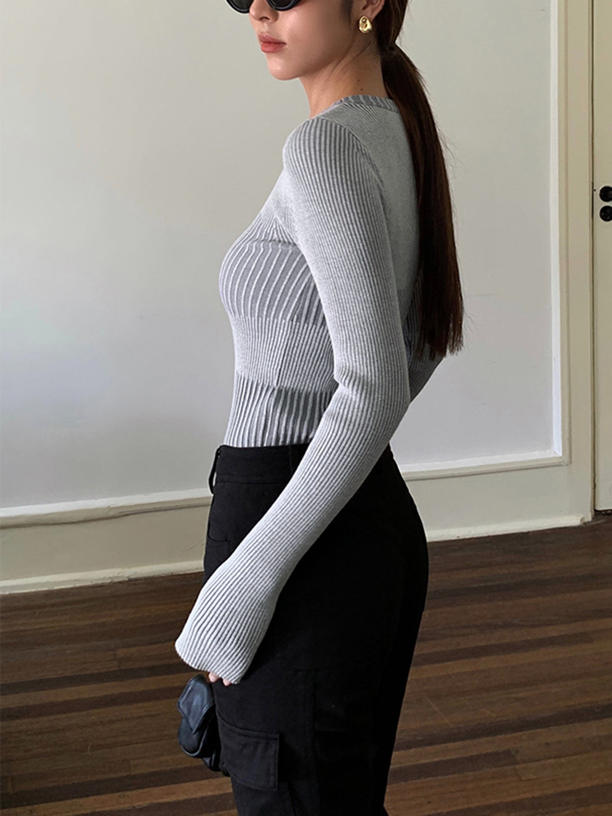 Färgblock Crew Neck Knit Top