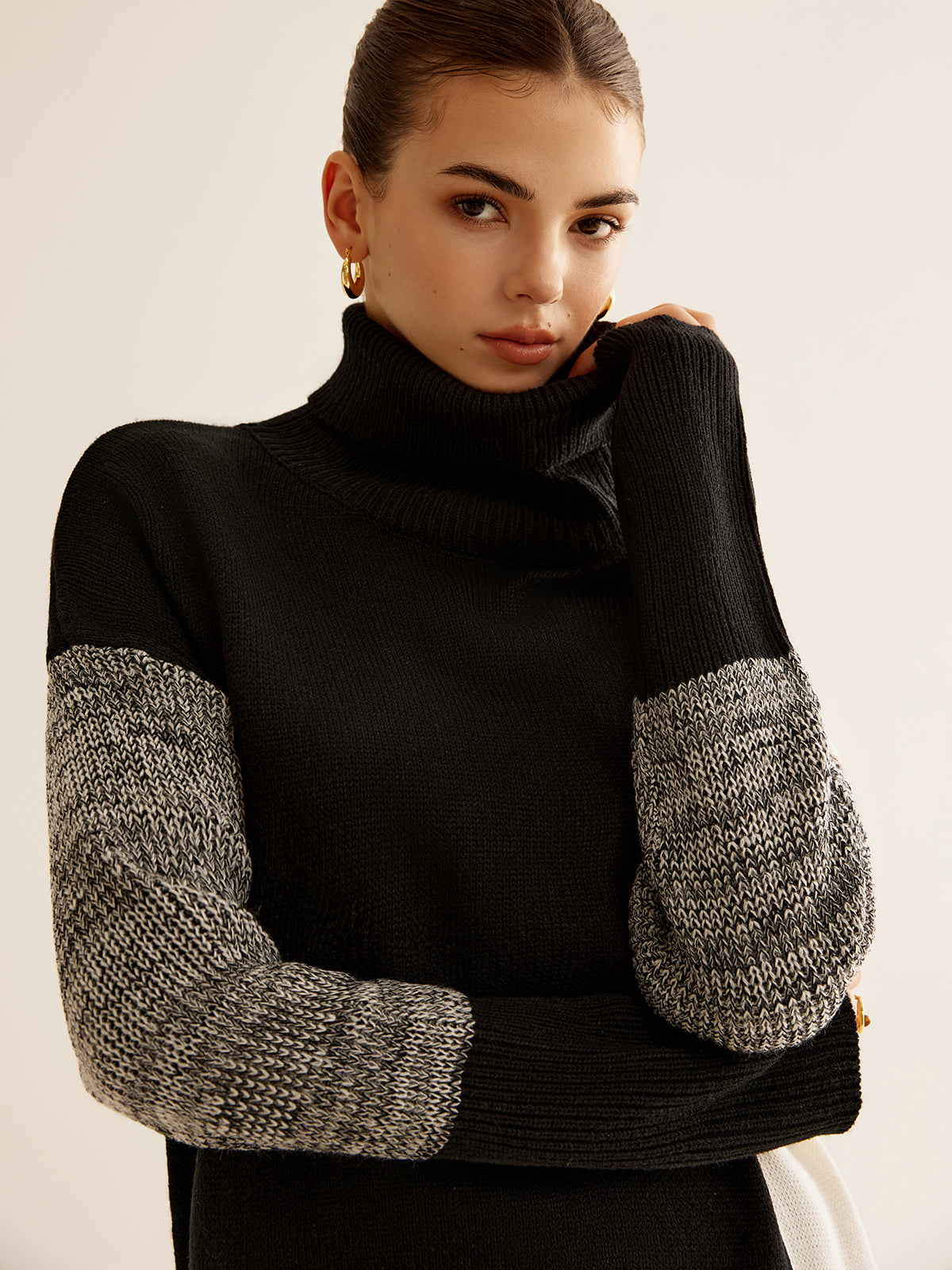 Turtleneck Color Block Knit Top