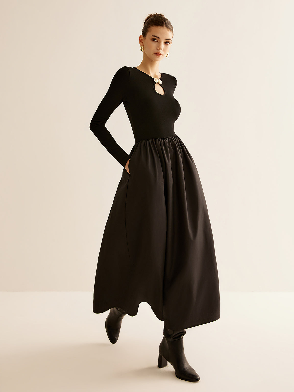 Keyhole Neckline Panel Dress