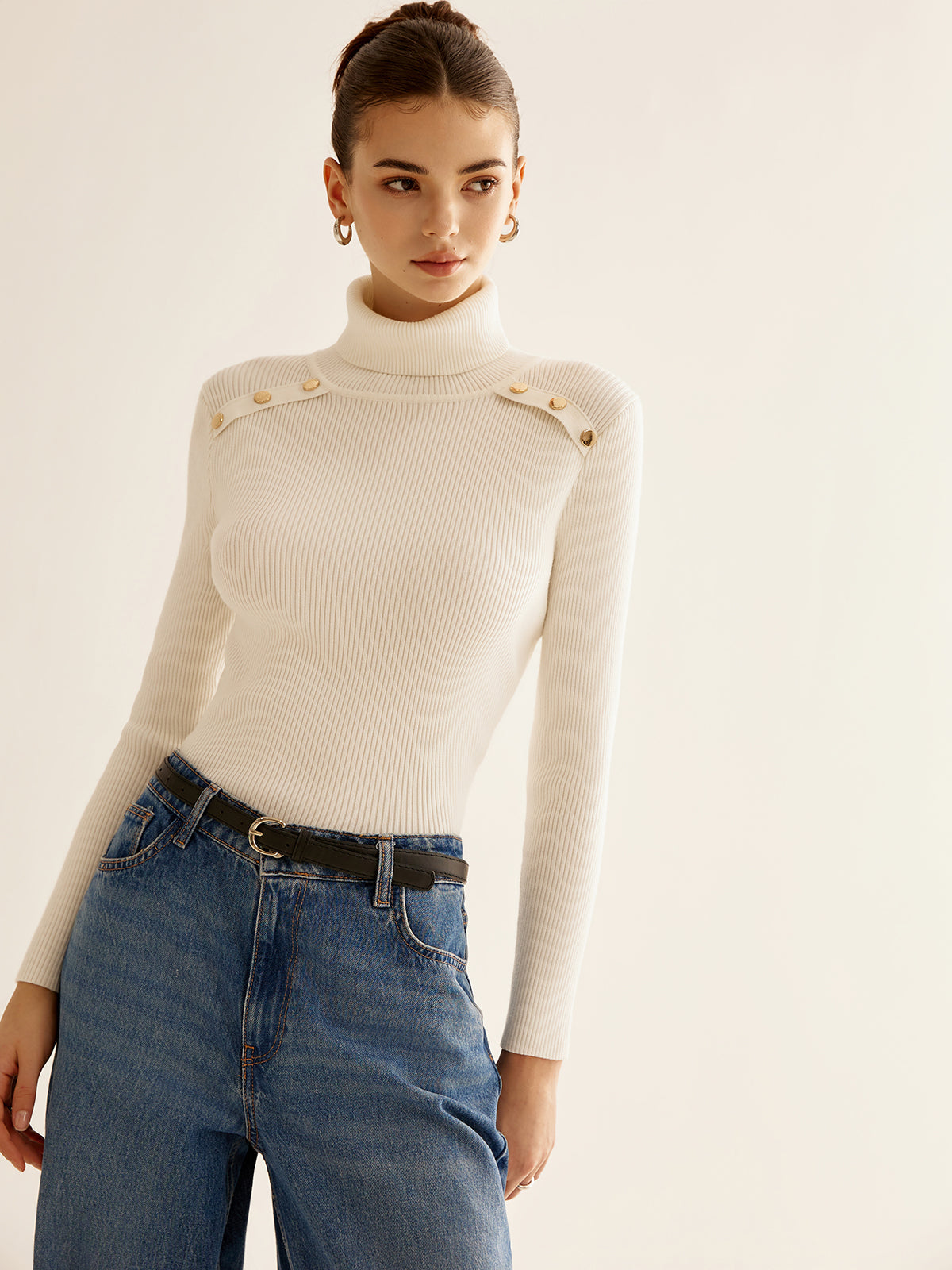 Ribbed Turtleneck Slim Sweater