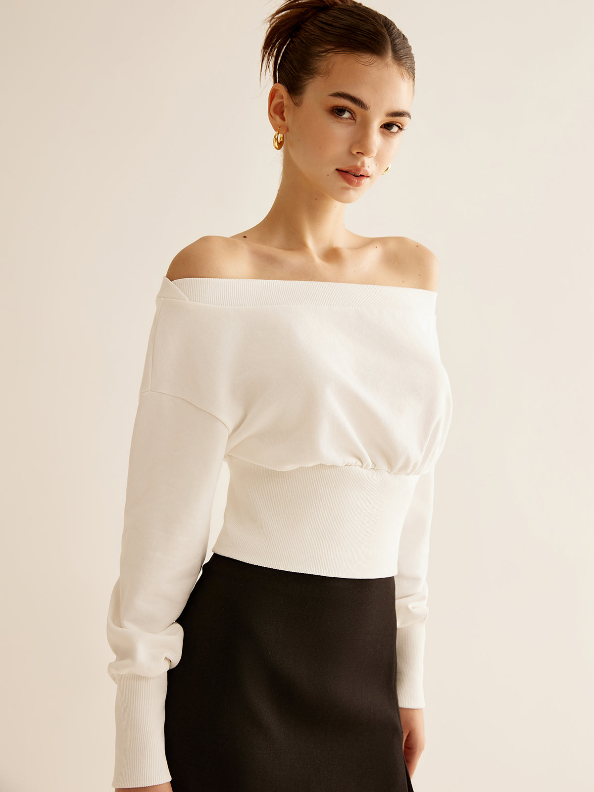 Straight Shoulder Cinched Sweatshirt