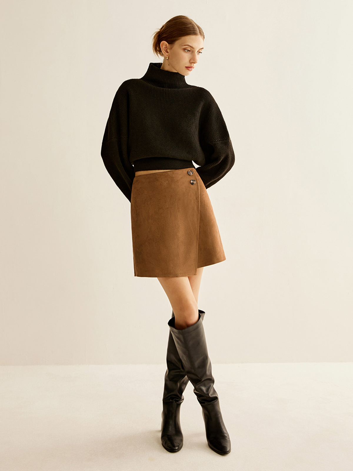 Suede Zipper Wrap Skirt