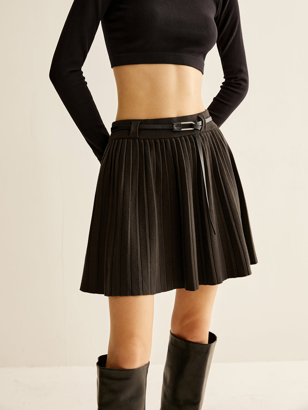 Belted Sweater Mini Skirt