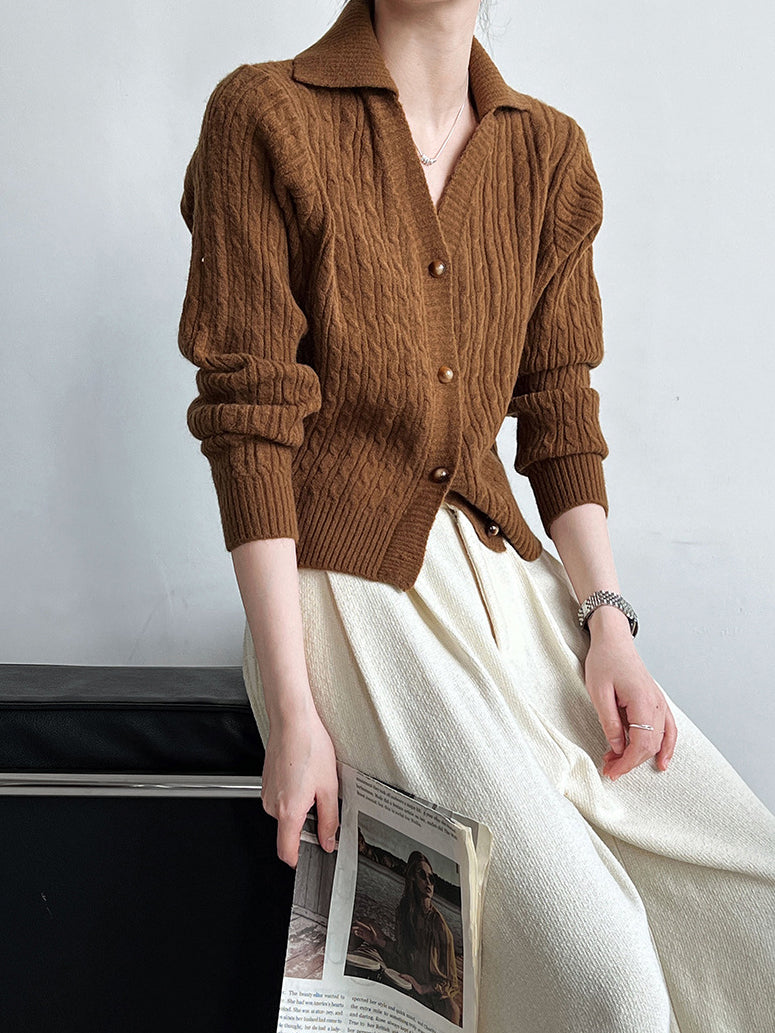 Lapel Button Short Cardigan