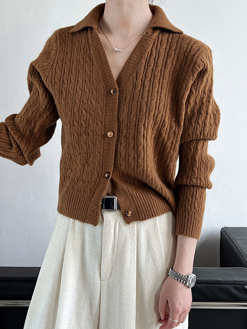 Lapel Button Short Cardigan