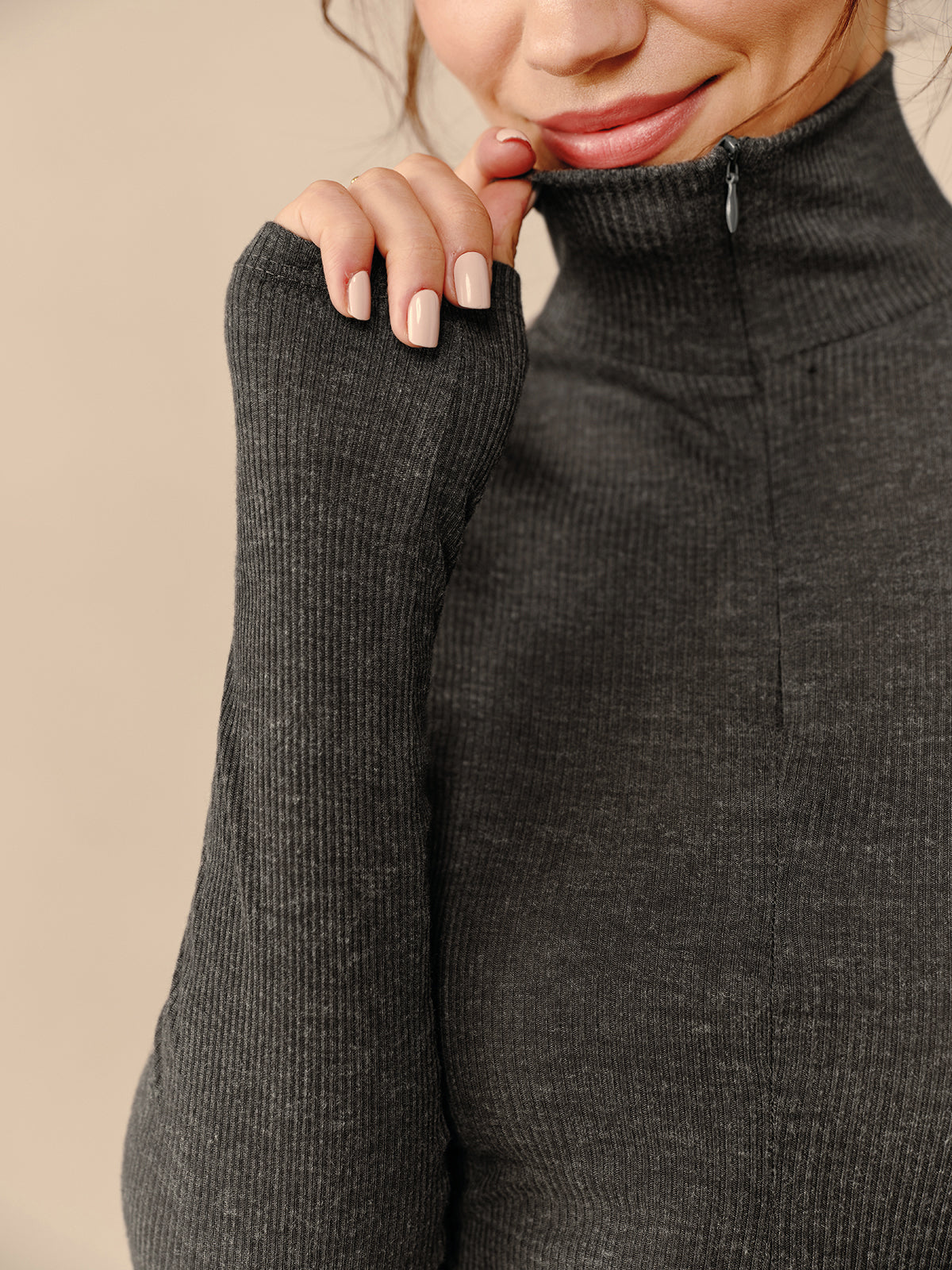 Turtleneck Ribbed Zipper Blouse