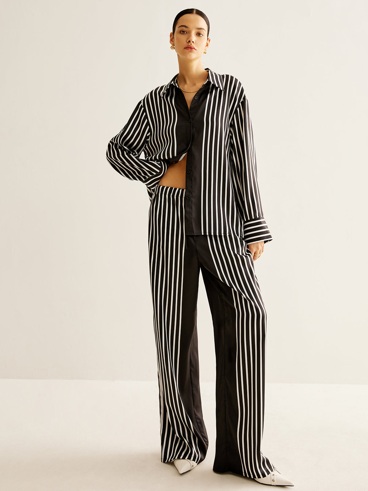 Color Block Pinstripe Lapel Pants Set