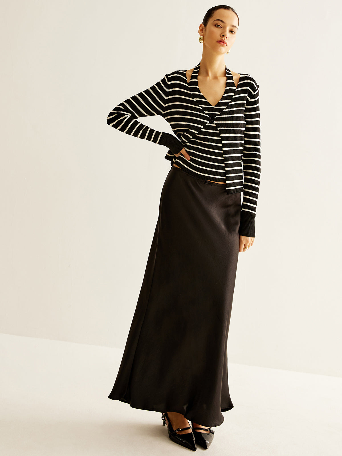 Ribbed Contrast Striped Sweater Co-ord