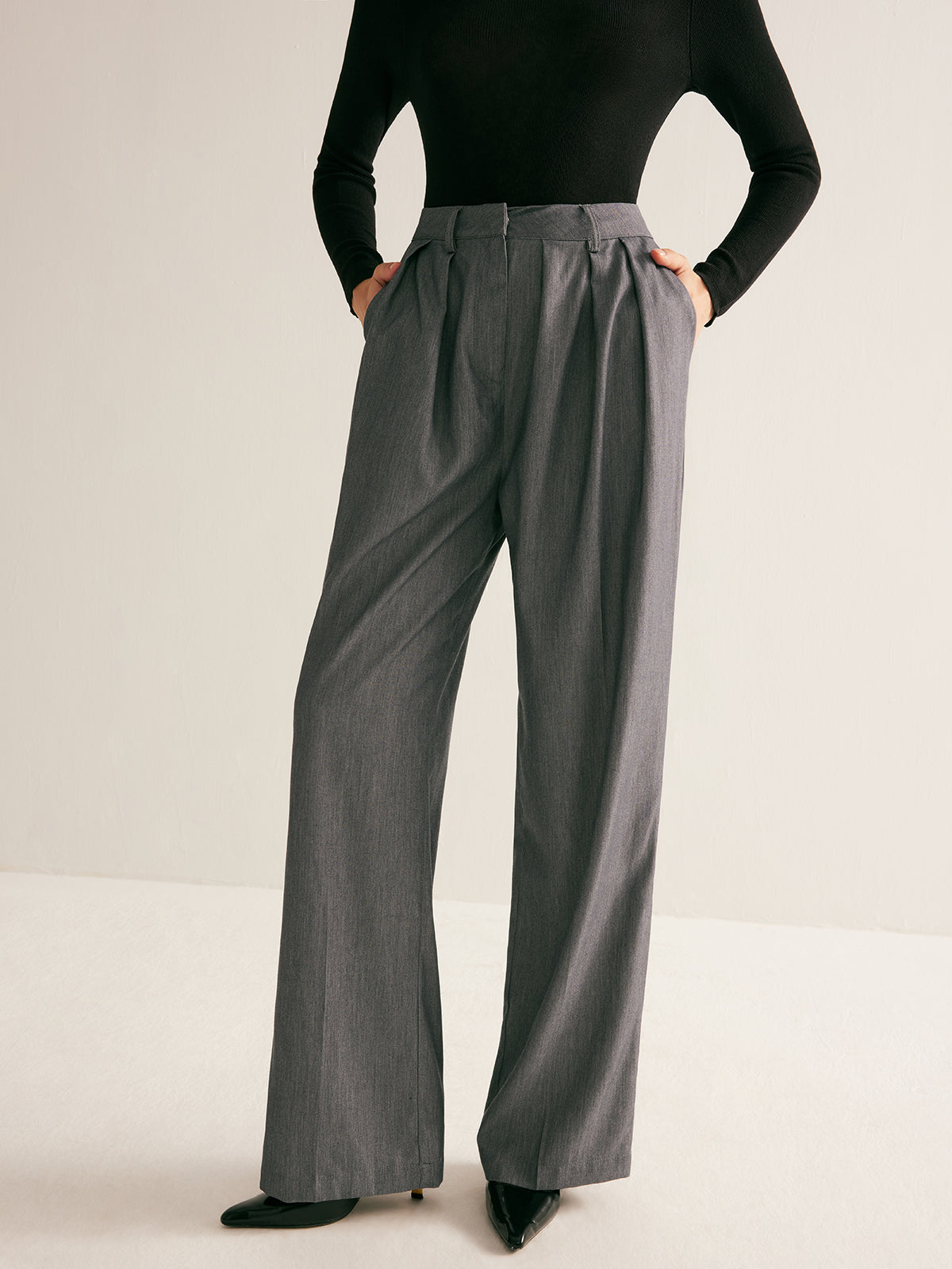 High-Waist Pleated Thin Pants