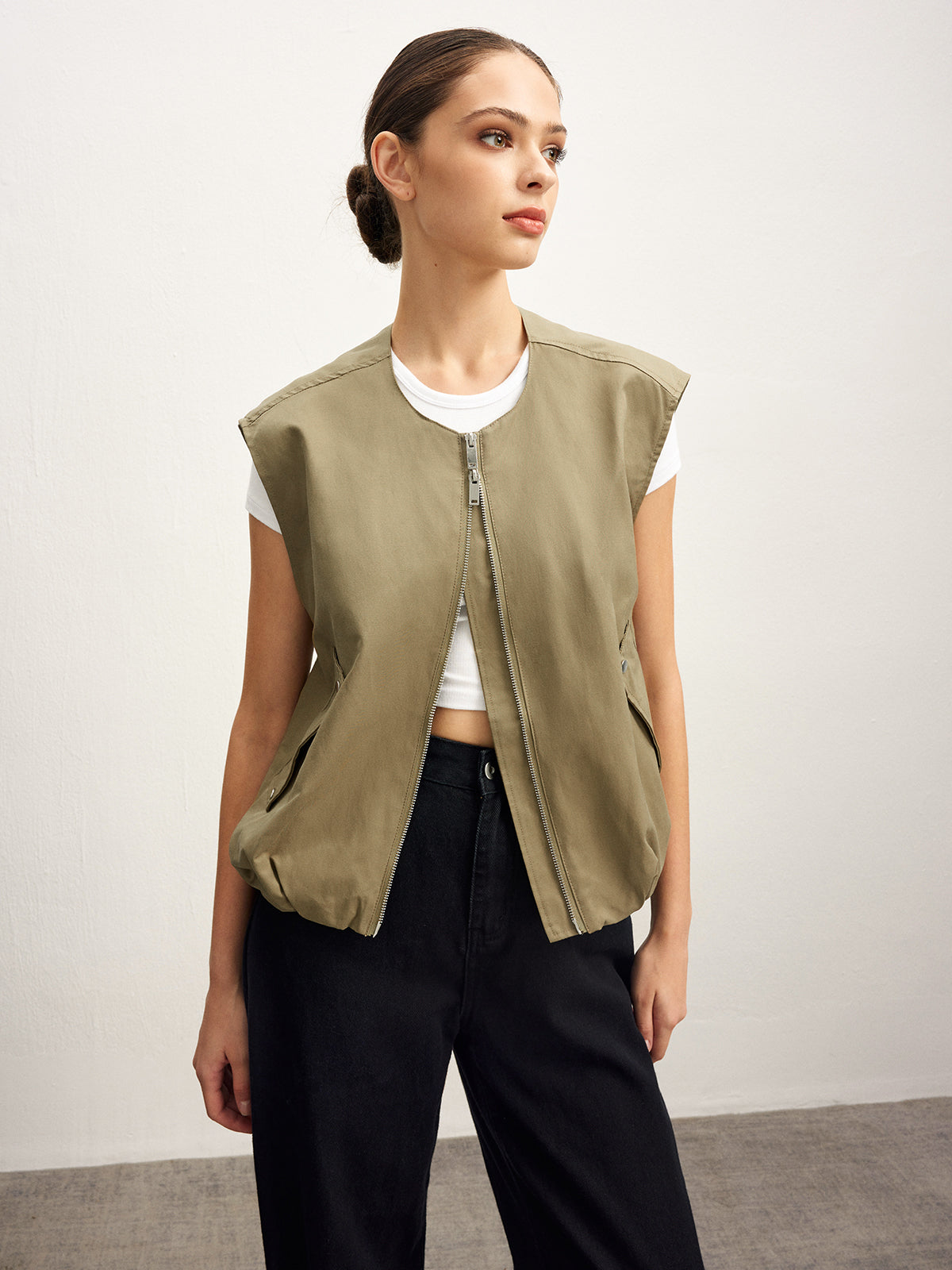 Double Zip Button Loose Vest