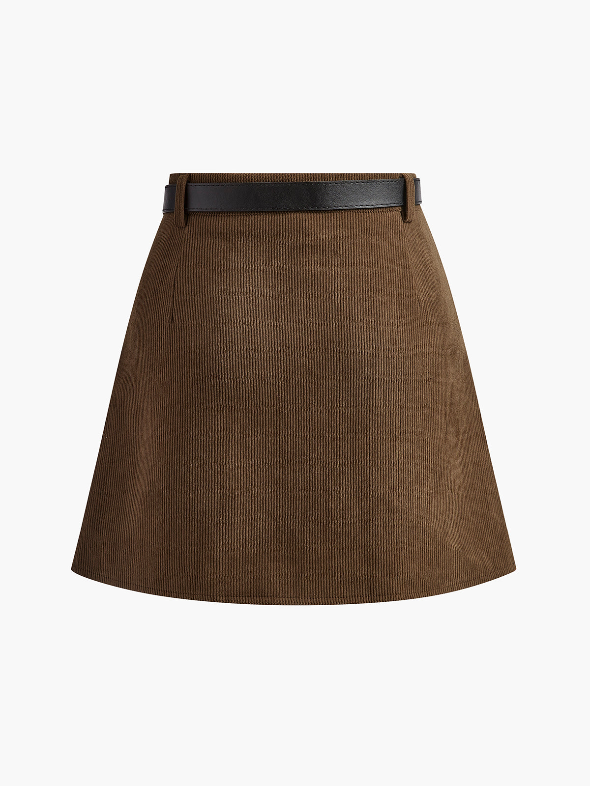 Corduroy Pleated Skirt With Belt