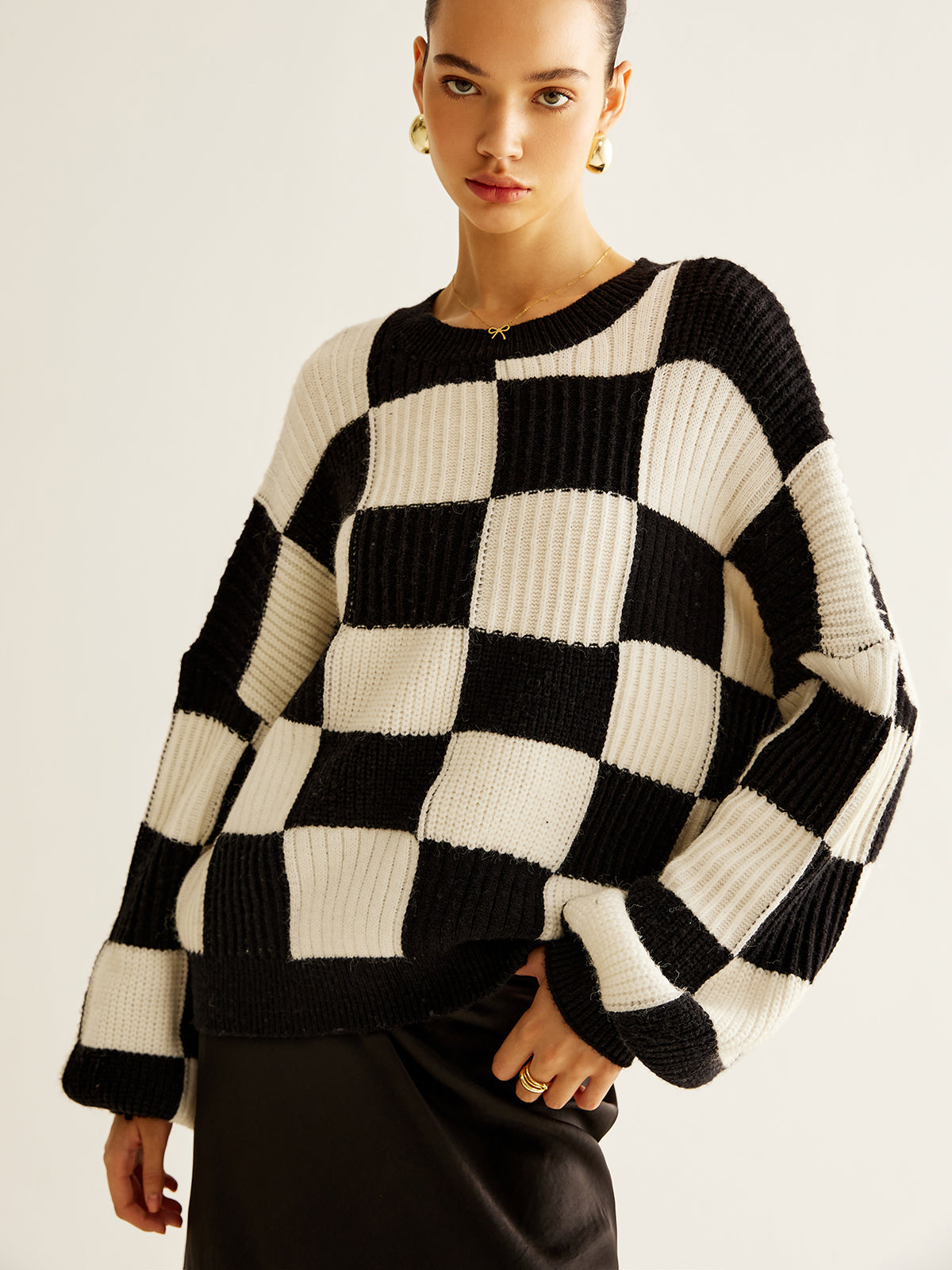 Color Block Checkerboard Sweater