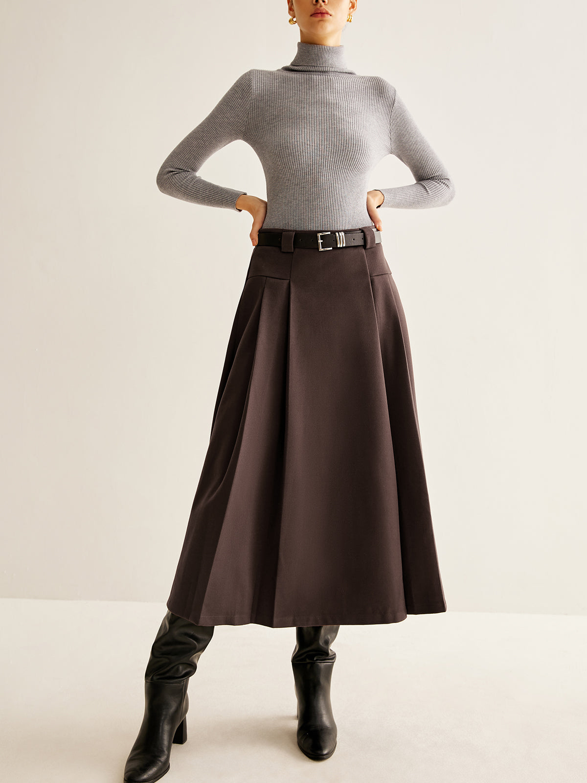 Utility Pleated Belted Skirt