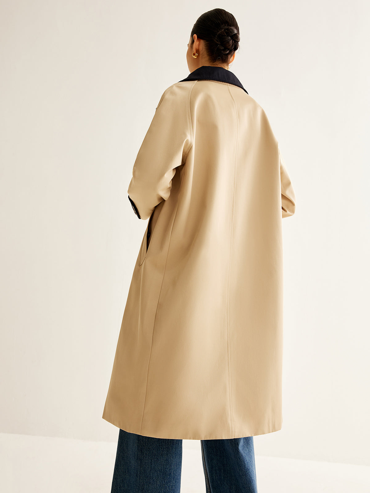 Contrast Binding Long Trench Coat