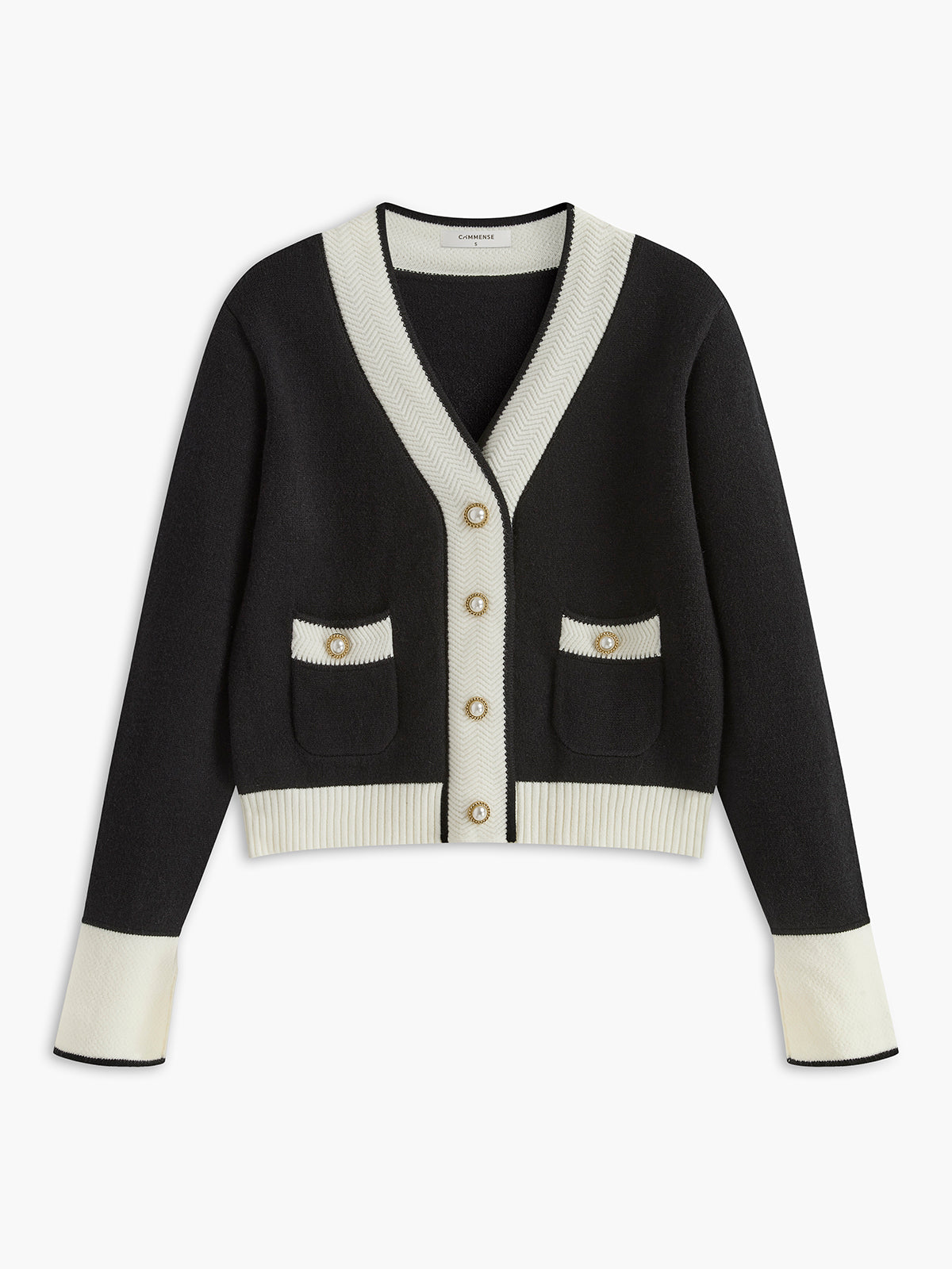 Contrast Binding Pearl-Button Cardigan