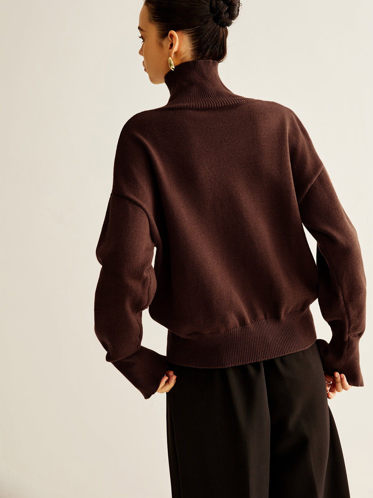 Turtleneck Asymmetrical Button Sweater