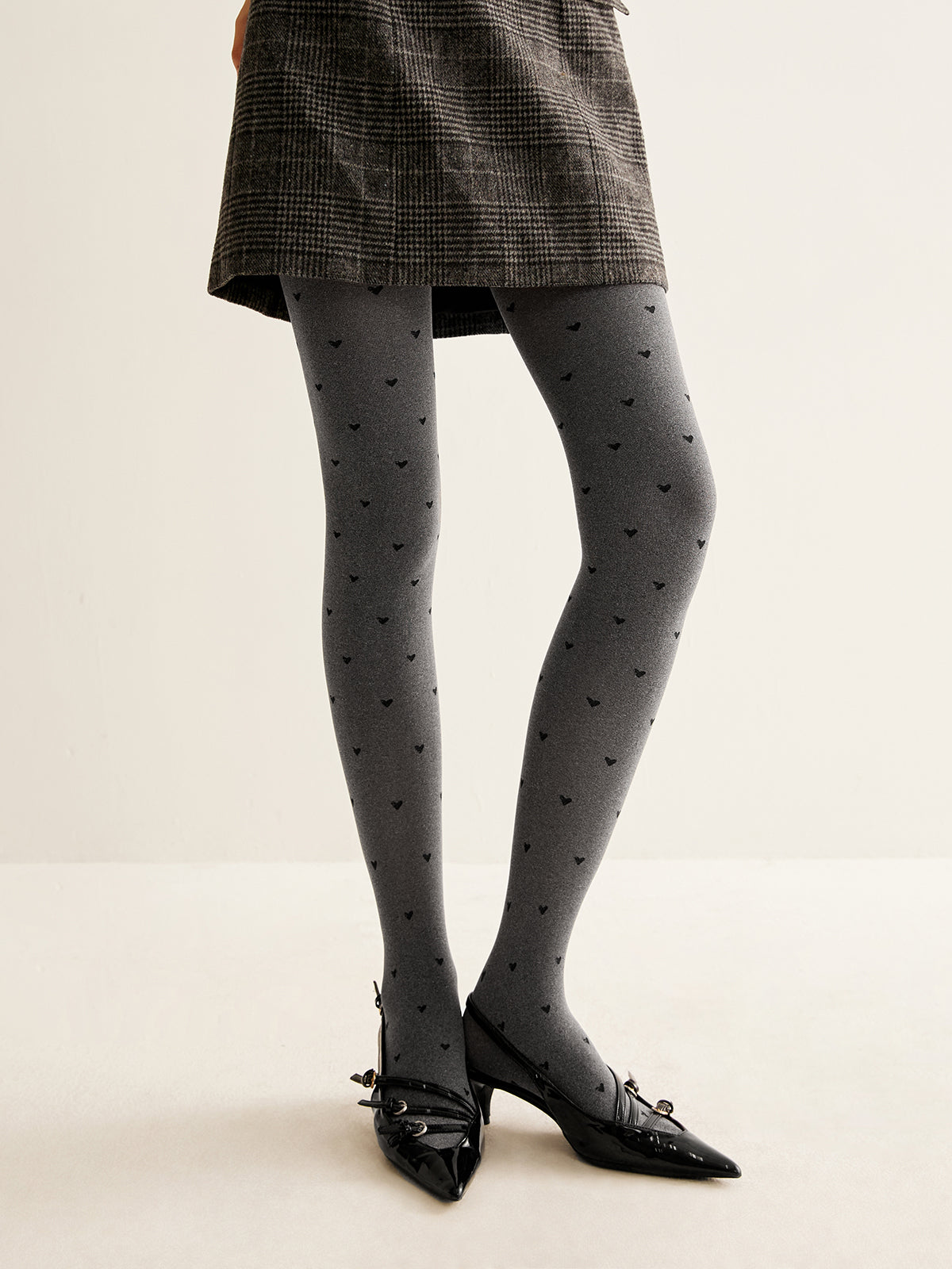 Heart Print Velvet Tights