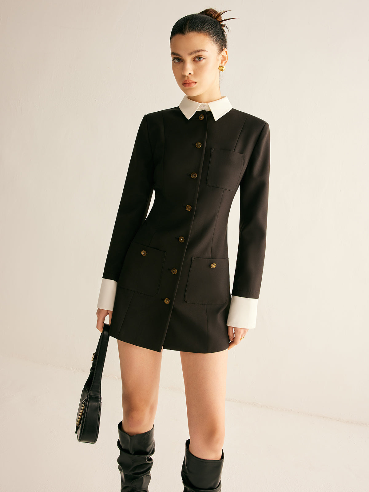 Adjustable-Collar Slim Blazer Dress