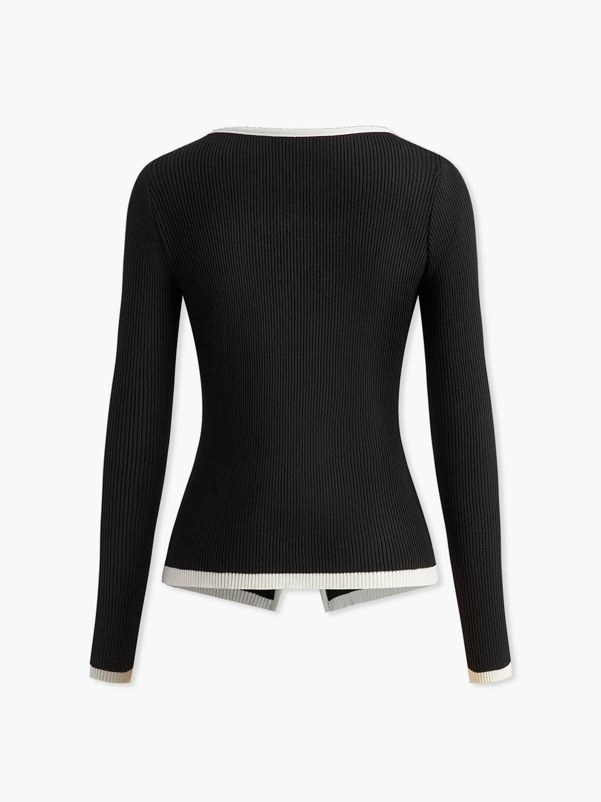 Contrast Trim Double-Zipper Knit Top