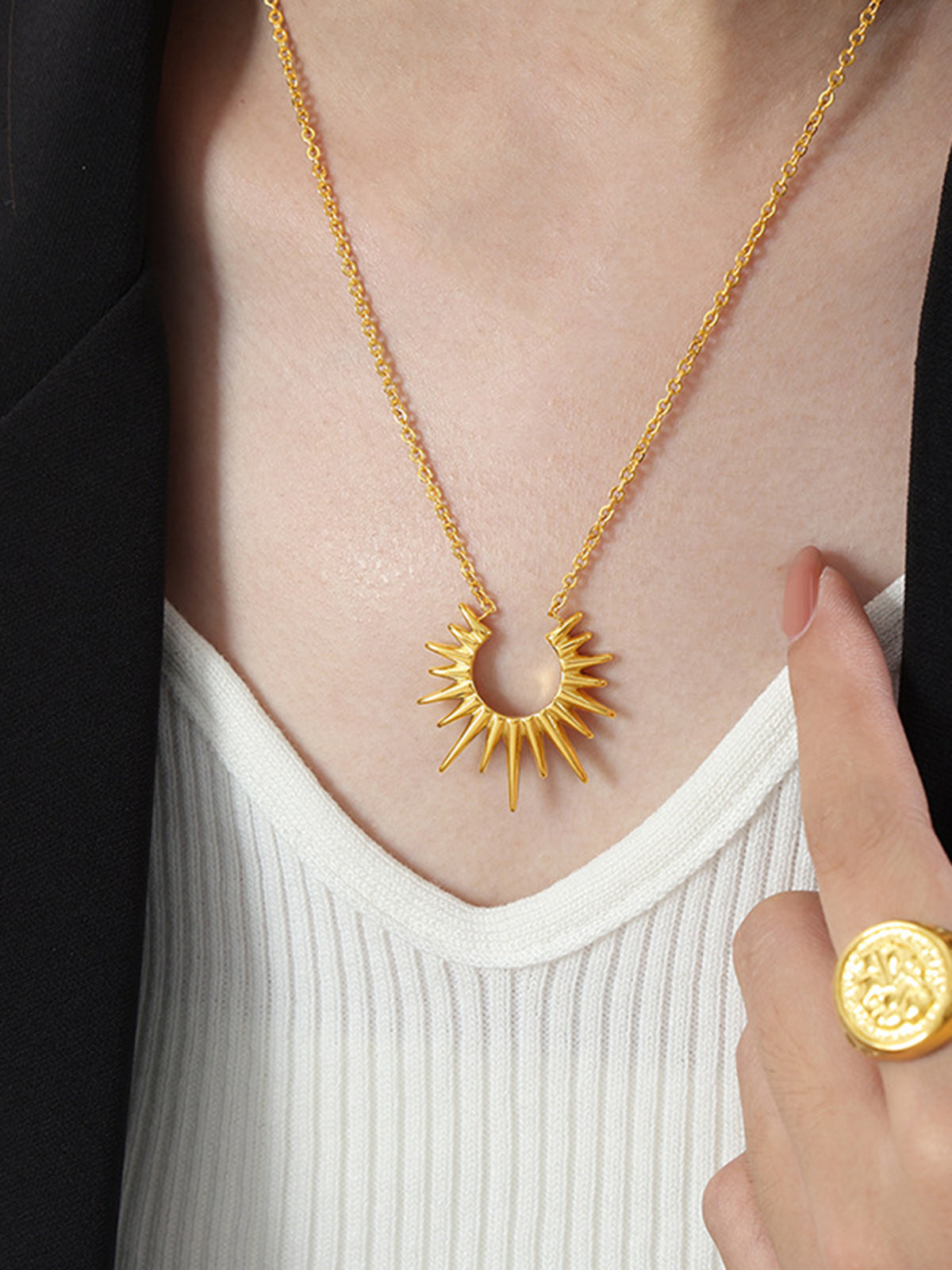 Golden Sunburst Pendant Necklace