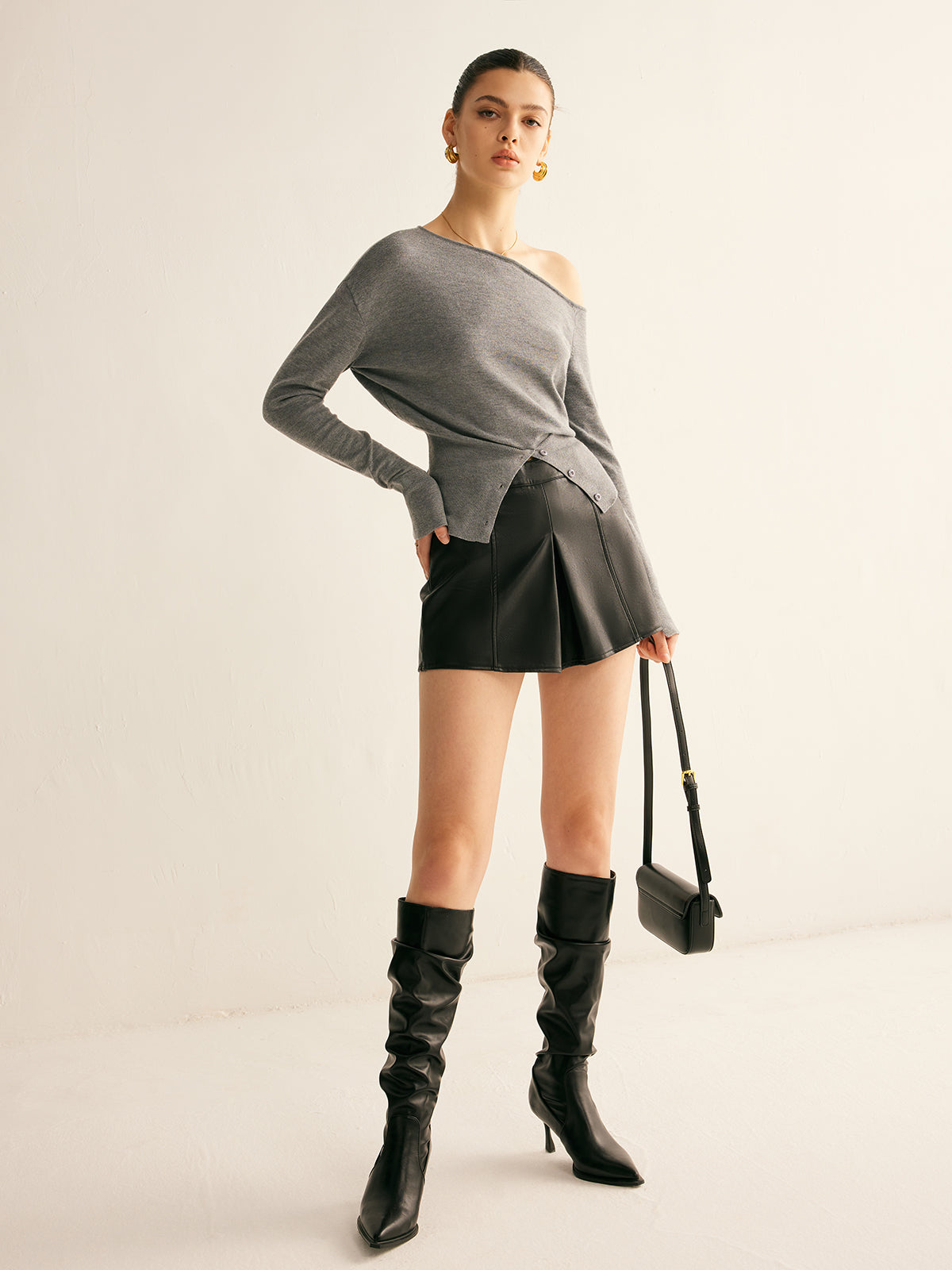 Wool-Blend Asymmetrical Slit Top