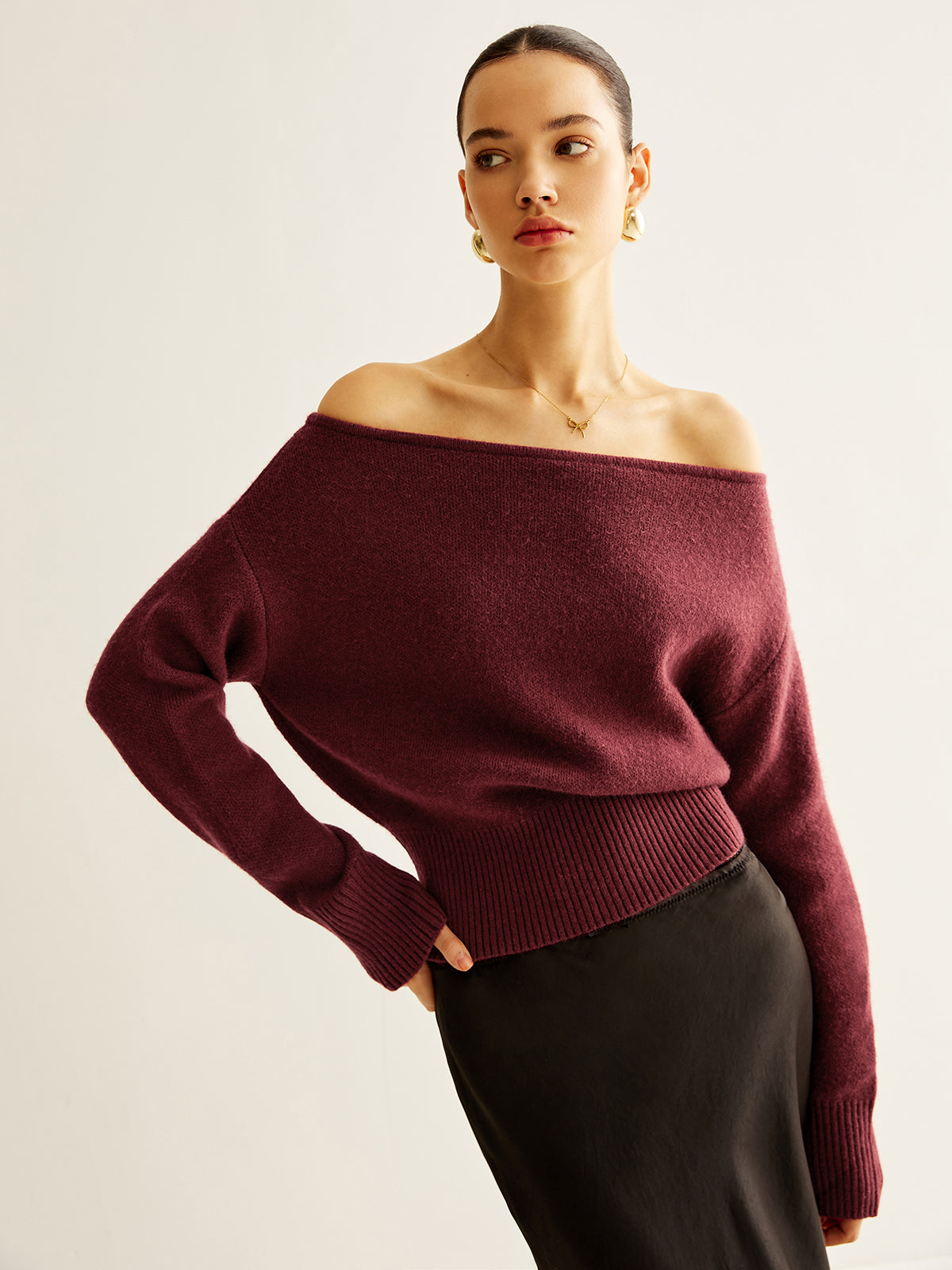 Cold-Shoulder Cinched Sweater