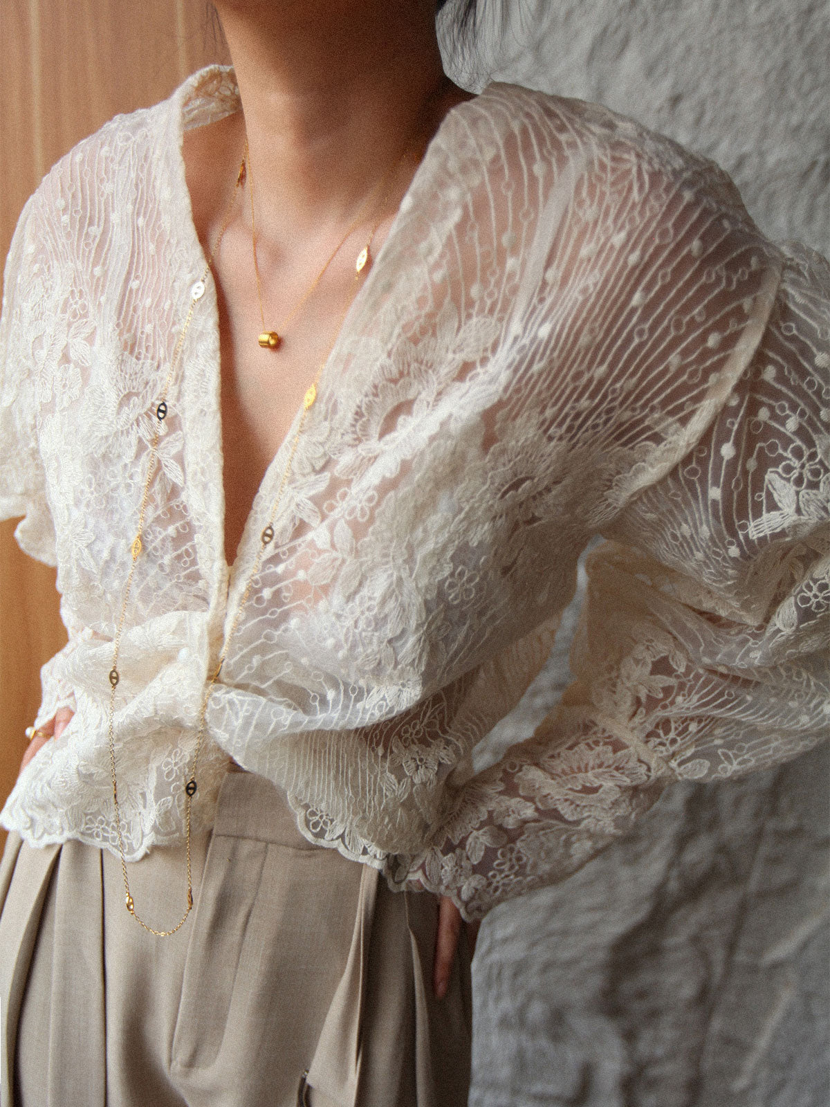 V-Neck Button Floral Sheer Shirt