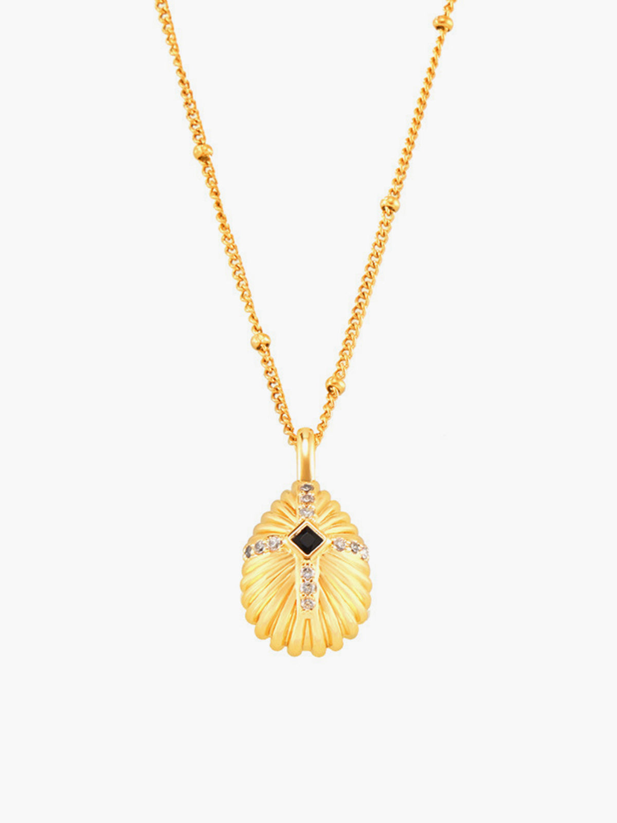 Shell Cross Set Diamond Pendant Necklace