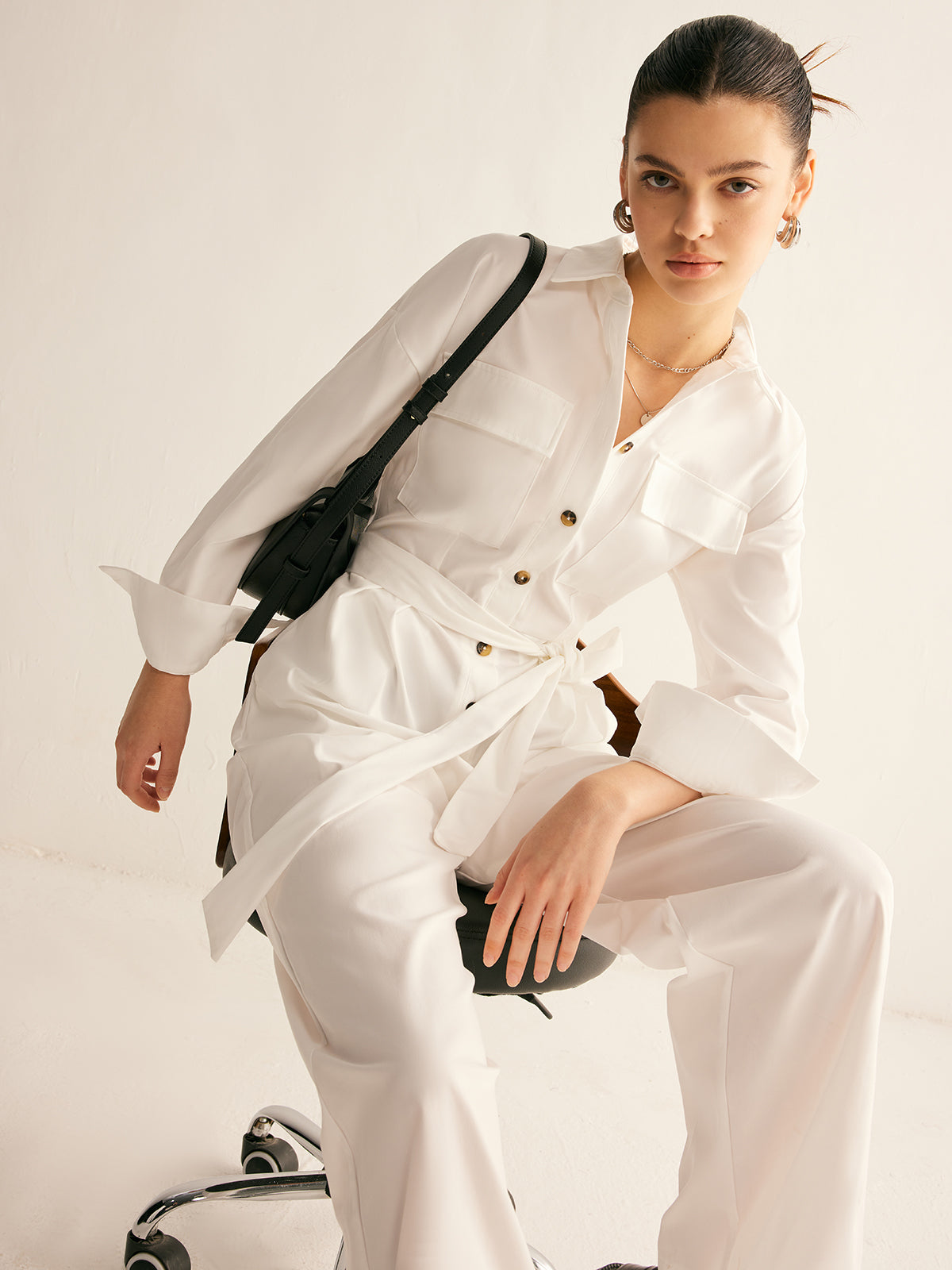 Minimalist Button Polo Jumpsuit With Belt