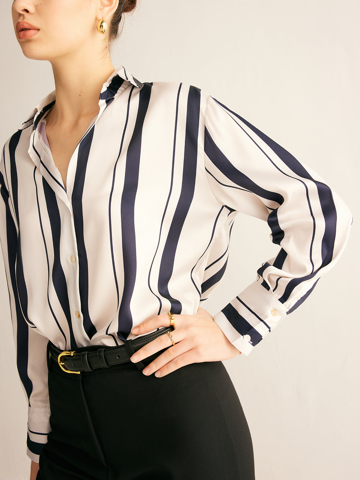 Pinstripe Lapel Thin Shirt