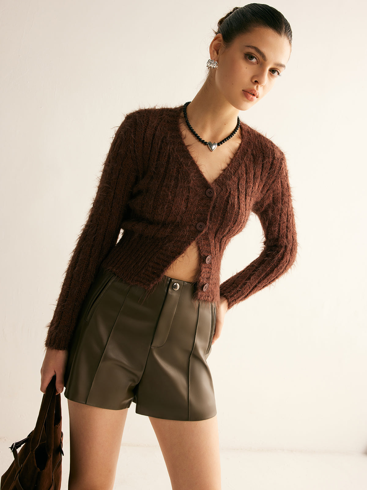 Fuzzy Button Petite Cardigan