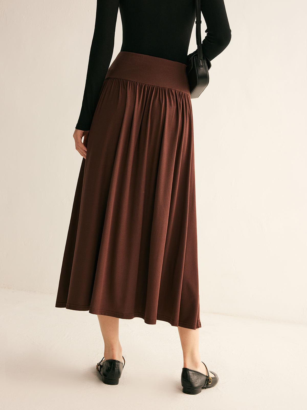 Pleated Jersey Midi Skirt