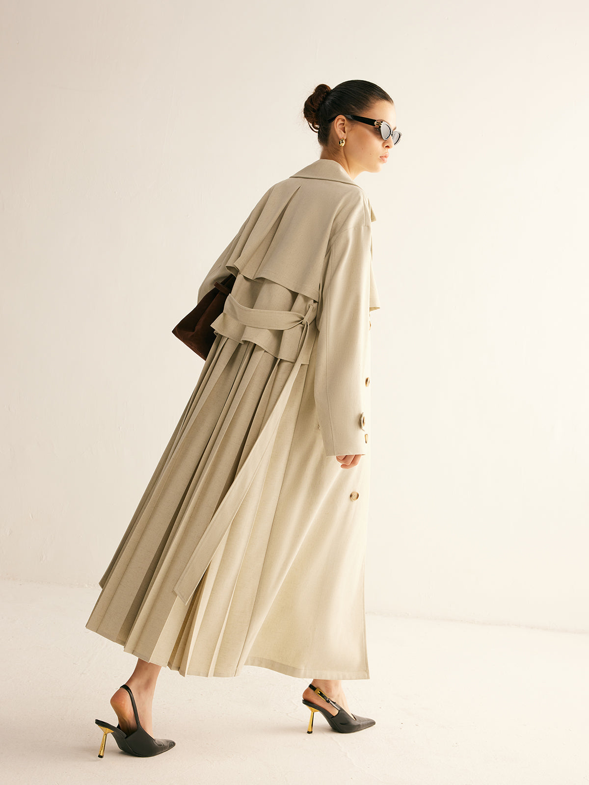 Elegant Pleated Trench Coat With Belt