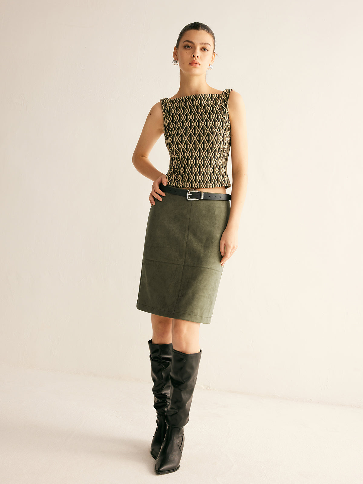 Suede A-Line Skirt Without Belt