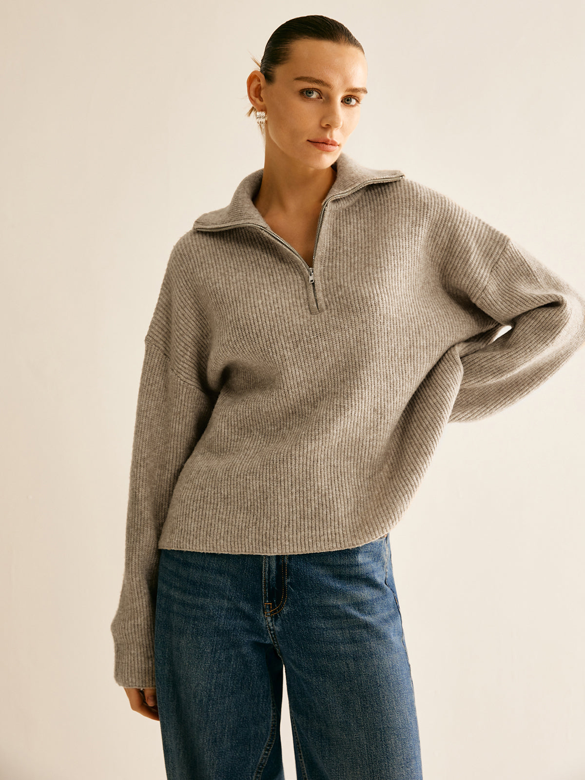 Wool-Blend Zipper Sweater Co-ord