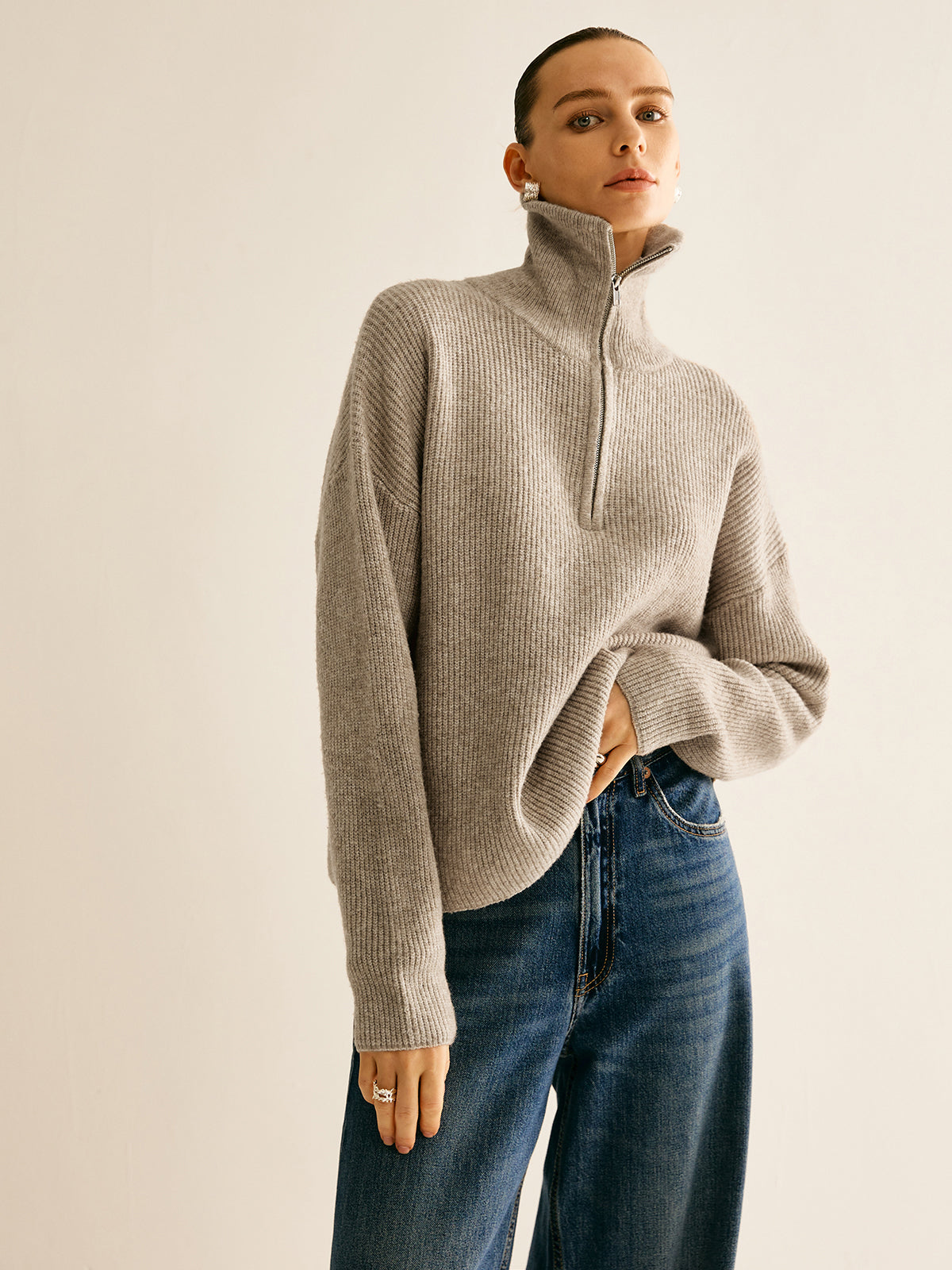 Wool-Blend Zipper Sweater Co-ord