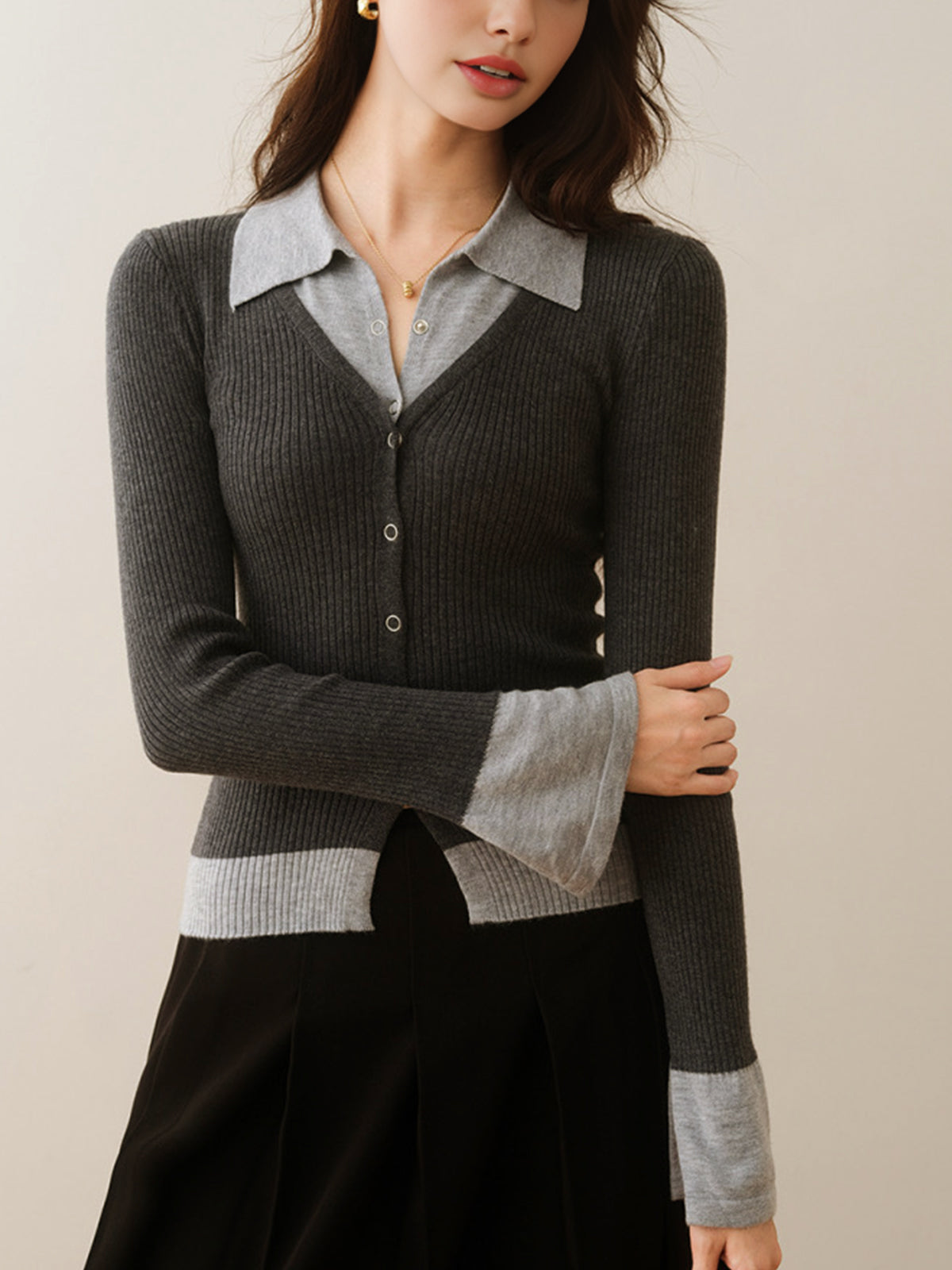 2 in 1 Color Block Knit Top