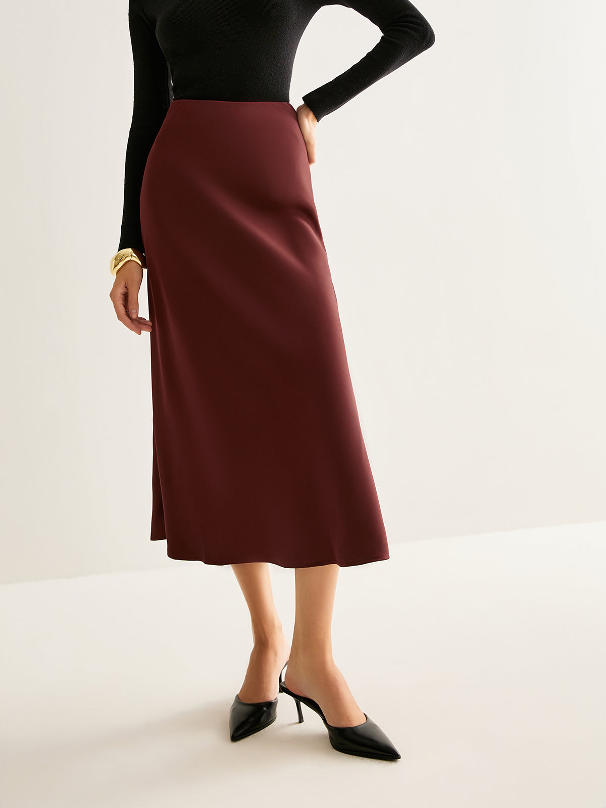 Flowy Satin Midi Skirt