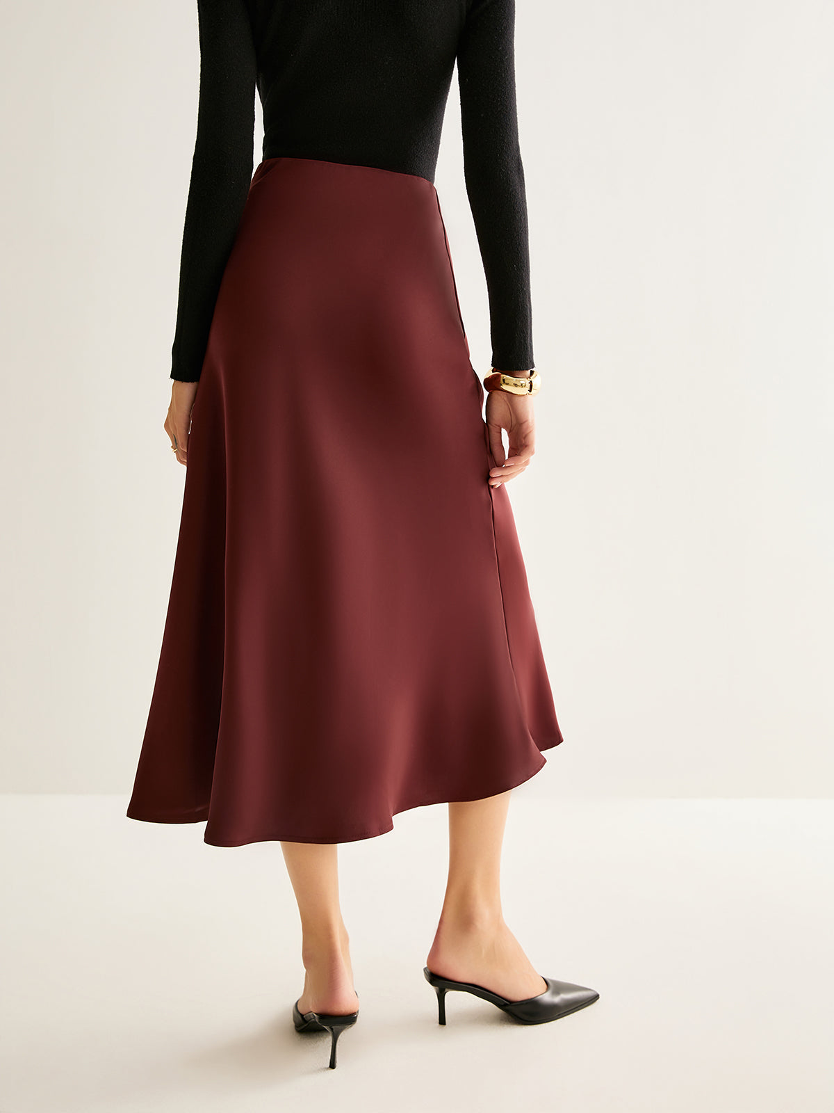 Flowy Satin Midi Skirt