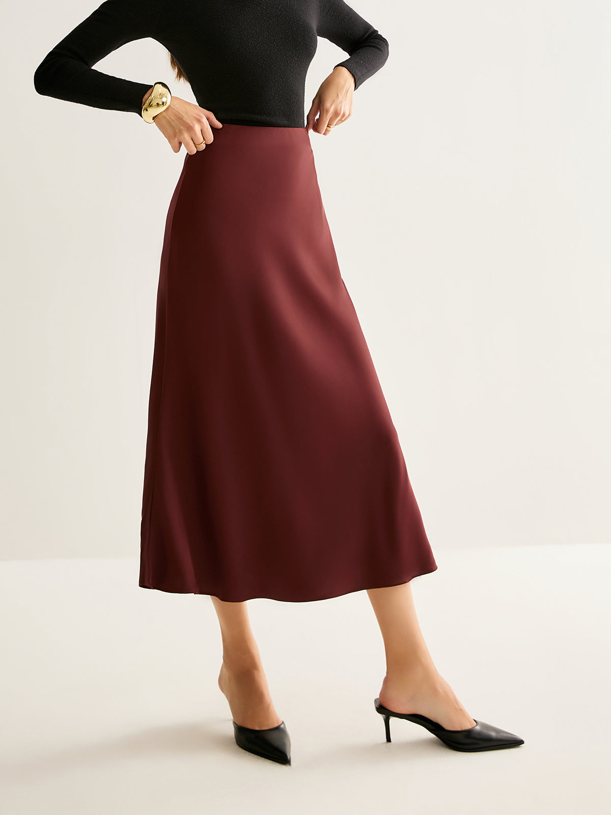 Flowy Satin Midi Skirt