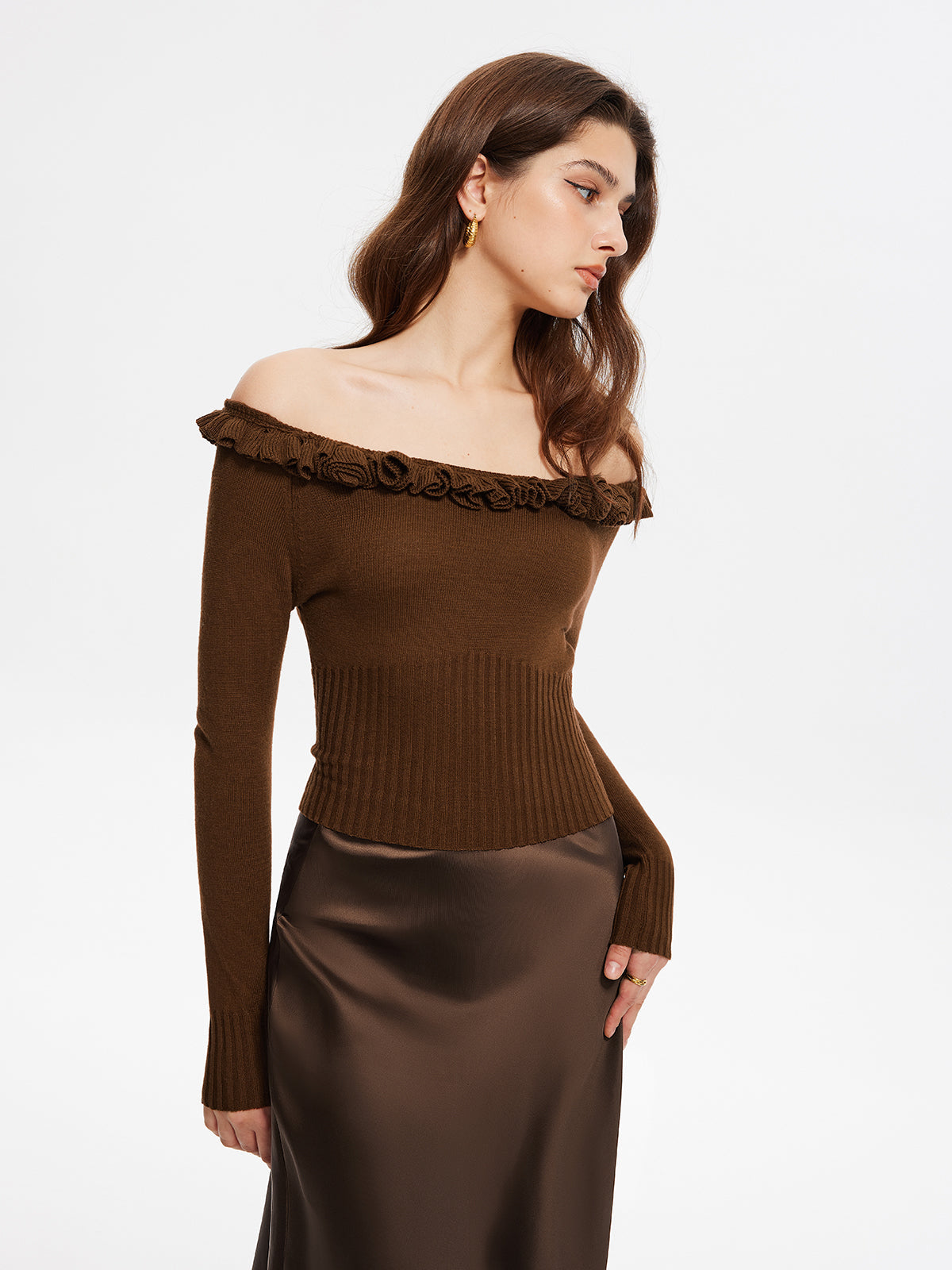 Cashmere-Blend Off-Shoulder Ruffle Sweater