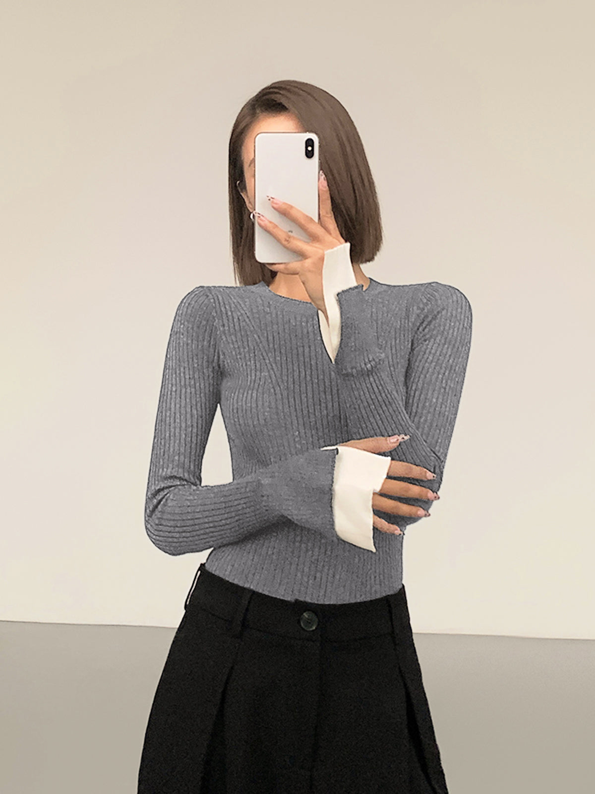 Ribbed Contrast Cuff Sweater