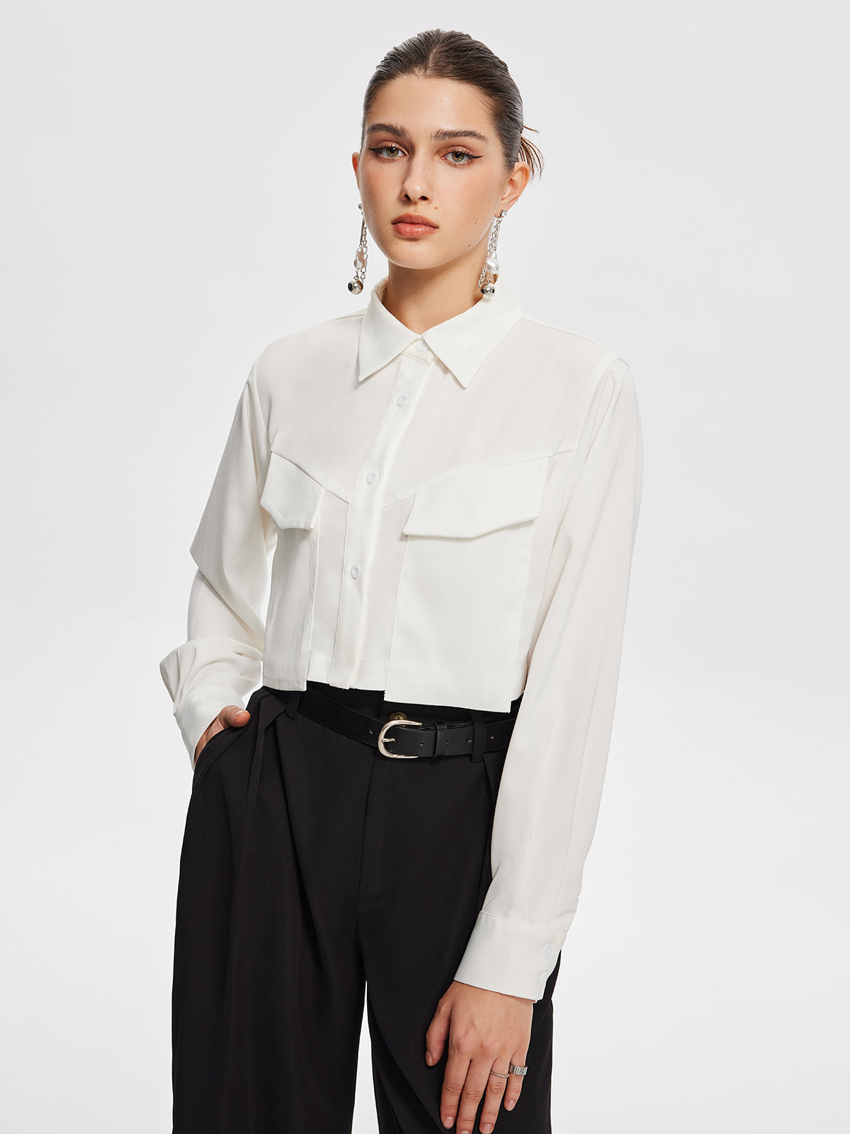 Fair And Square Collared Crop Shirt