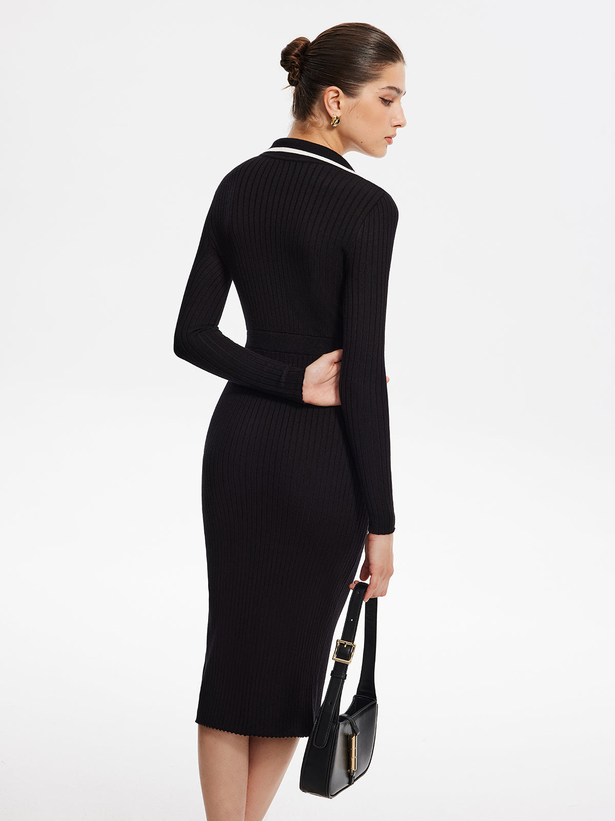 Contrast Trim Wrap Midi Knit Dress