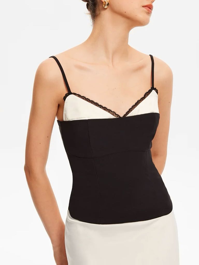 Contrast Binding Lace Trim Cami Top