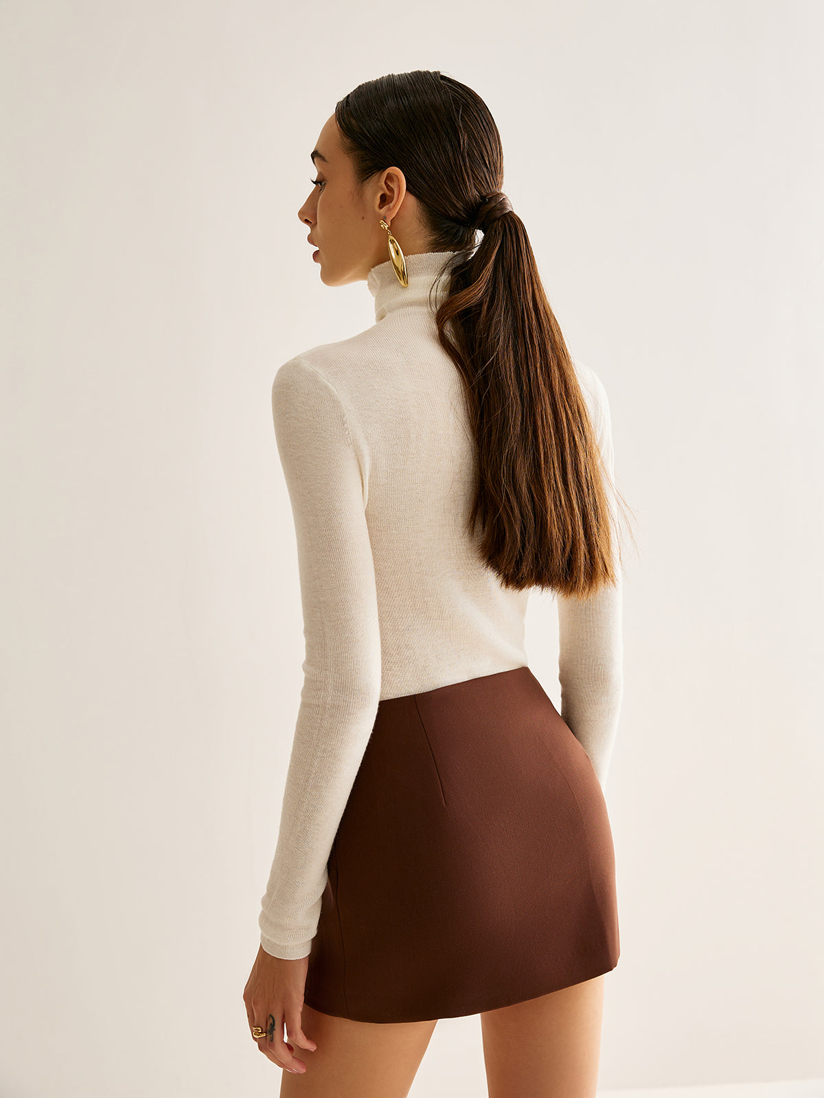 Wool-Blend Turtleneck Piping Sweater