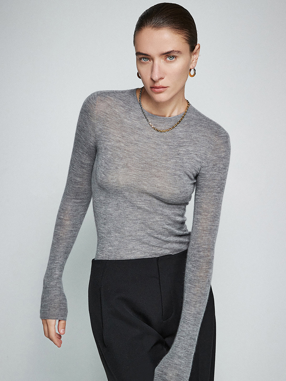 Ull-Blend Minimalistisk Skinny Knit Top