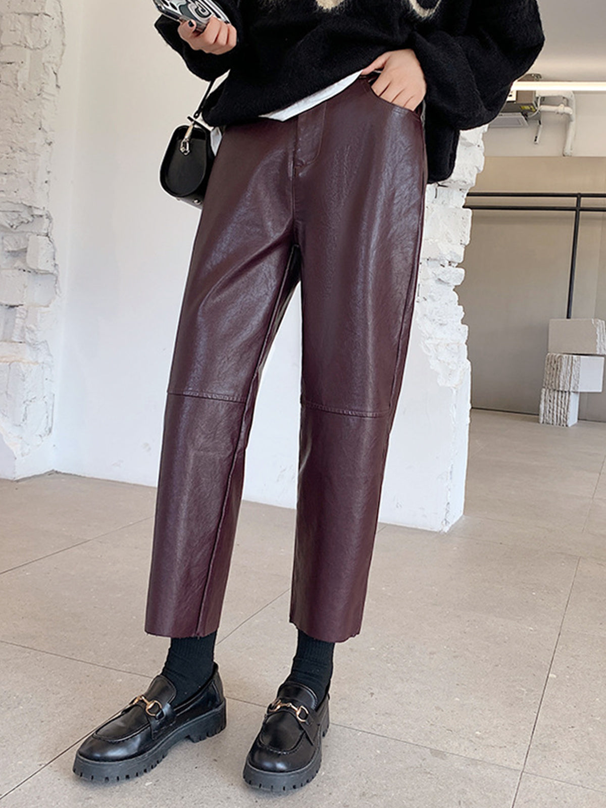 Faux Leather Cropped Pants