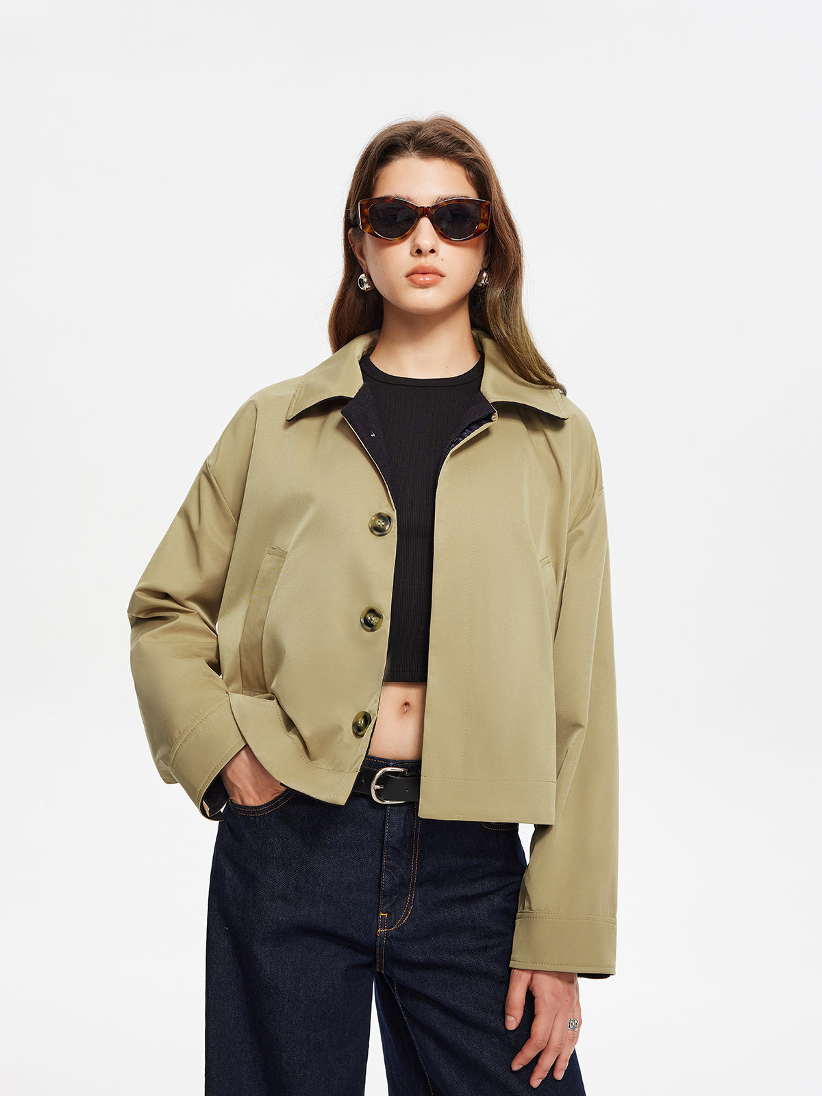 Contrast Belt Button Trench Coat