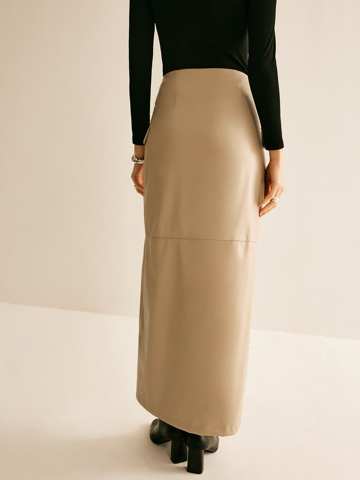 Asymmetrical Button Faux Leather Skirt